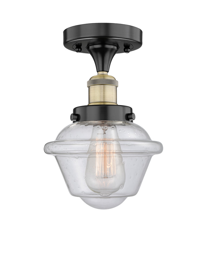 Innovations Lighting Oxford 7.5" Semi-Flush Mount - Black Antique Brass Ceiling Semi Flush Mounts Innovations Lighting Seedy ; Glass Type: Seedy; Ribbed  