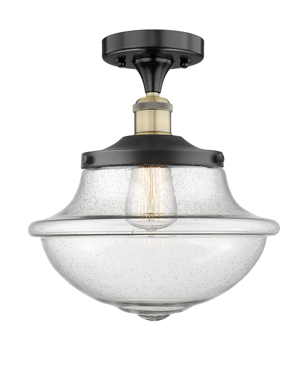 Innovations Lighting Oxford 12" Semi-Flush Mount - Black Antique Brass Ceiling Semi Flush Mounts Innovations Lighting Seedy ; Glass Type: Seeded  