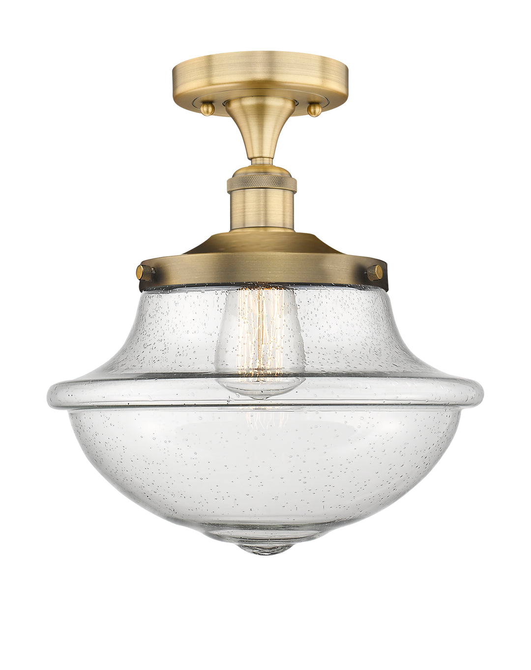 Innovations Lighting Oxford 12" Semi-Flush Mount - Brushed Brass Ceiling Semi Flush Mounts Innovations Lighting Seedy ; Glass Type: Seeded  