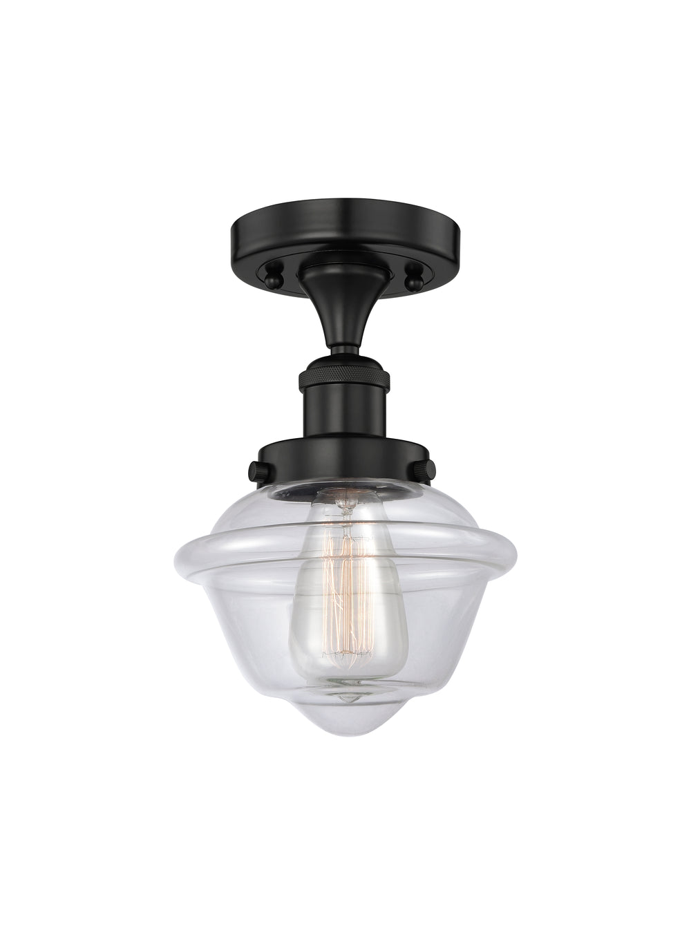 Innovations Lighting Oxford 7.5" Semi-Flush Mount - Matte Black Ceiling Semi Flush Mounts Innovations Lighting Clear ; Glass Type: Transparent; Ribbed  