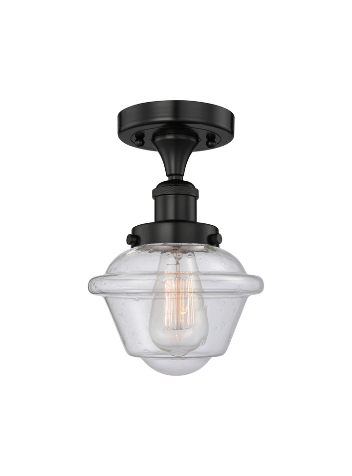 Innovations Lighting Oxford 7.5" Semi-Flush Mount - Matte Black Ceiling Semi Flush Mounts Innovations Lighting Seedy ; Glass Type: Seedy; Ribbed  