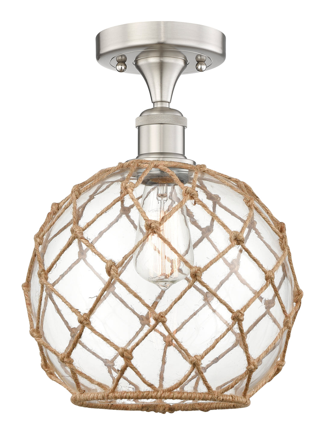 Innovations Lighting Large Farmhouse Rope Semi-Flush Mount - Brushed Satin Nickel