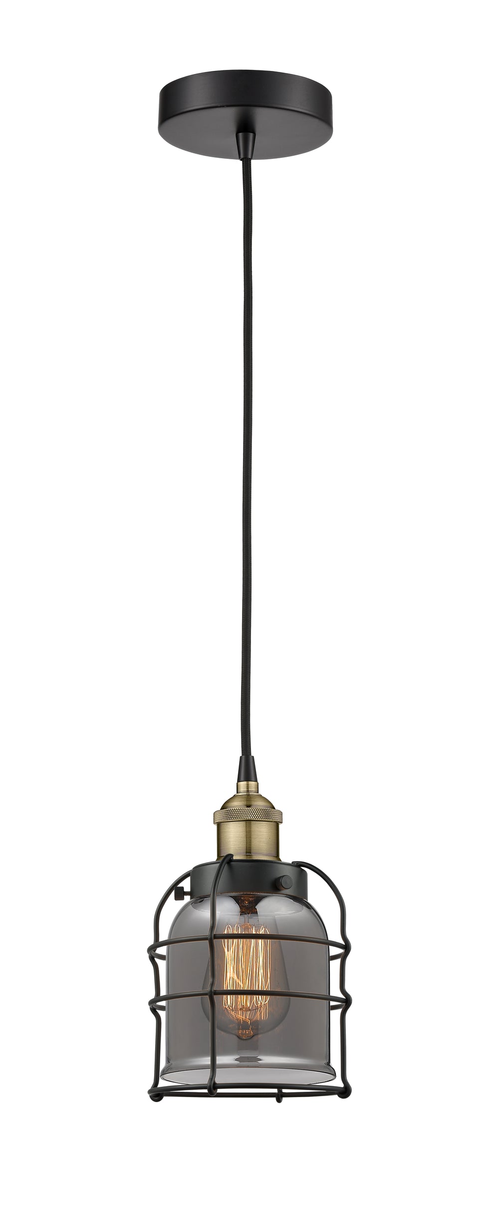 Innovations Lighting Bell Cage 5" Mini Pendant Mini-Pendants Innovations Lighting Black Antique Brass Light Smoke ; Glass Type: Colorful 