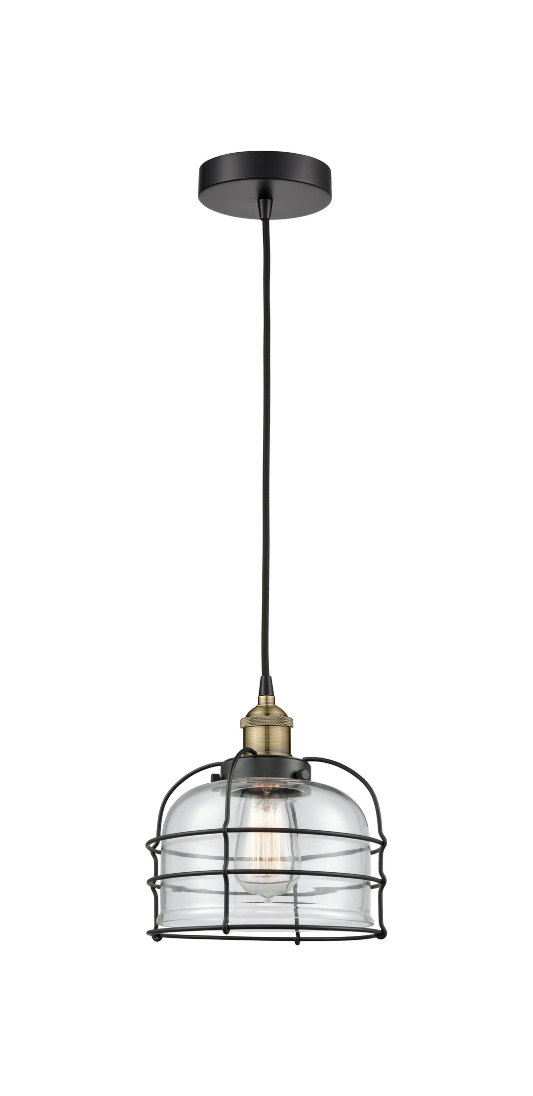 Innovations Lighting Bell Cage 9" Mini Pendant - Black Antique Brass Mini-Pendants Innovations Lighting Clear ; Glass Type: Clear  