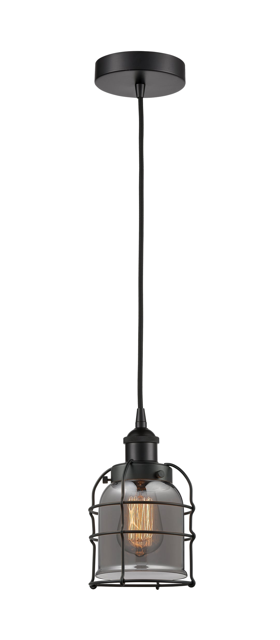 Innovations Lighting Bell Cage 5" Mini Pendant Mini-Pendants Innovations Lighting Matte Black Light Smoke ; Glass Type: Colorful 