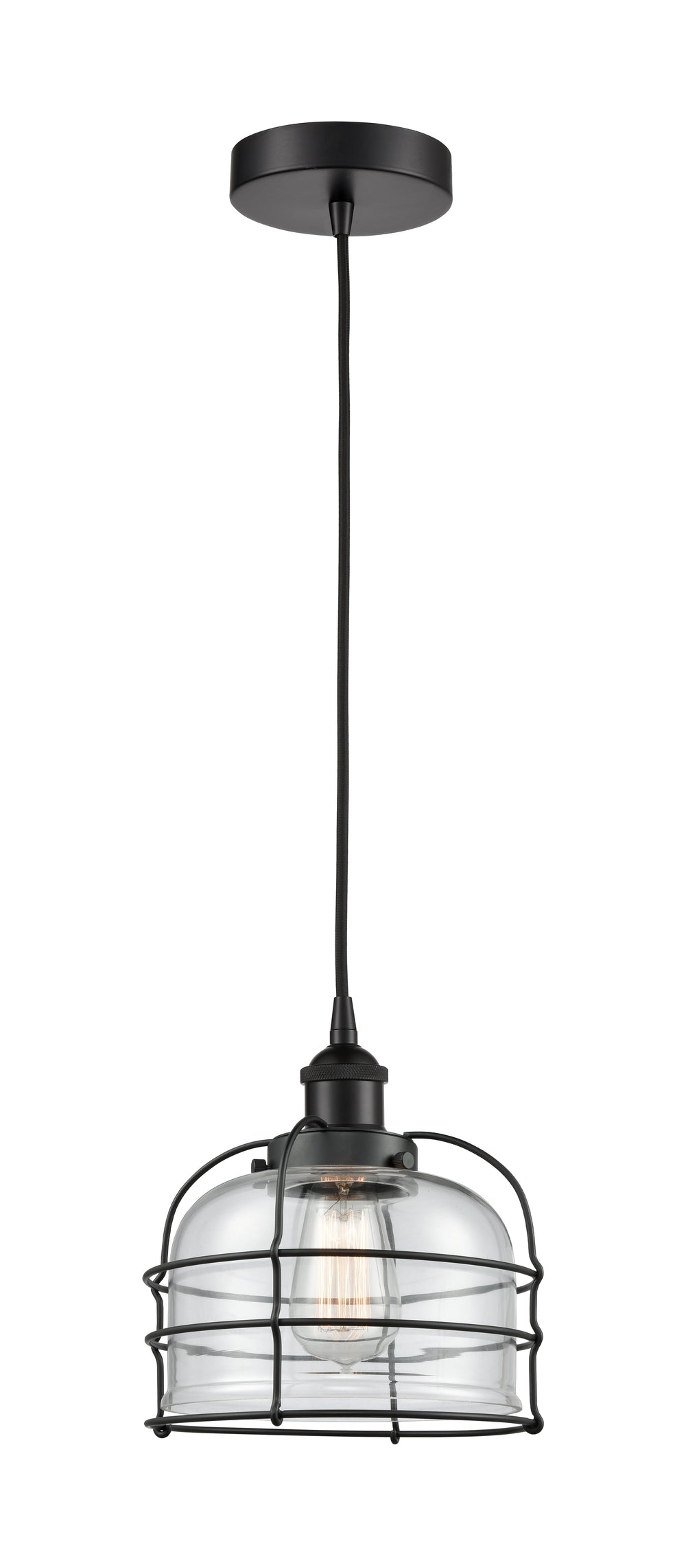 Innovations Lighting Bell Cage 9" Mini Pendant - Matte Black Mini-Pendants Innovations Lighting Clear ; Glass Type: Clear  