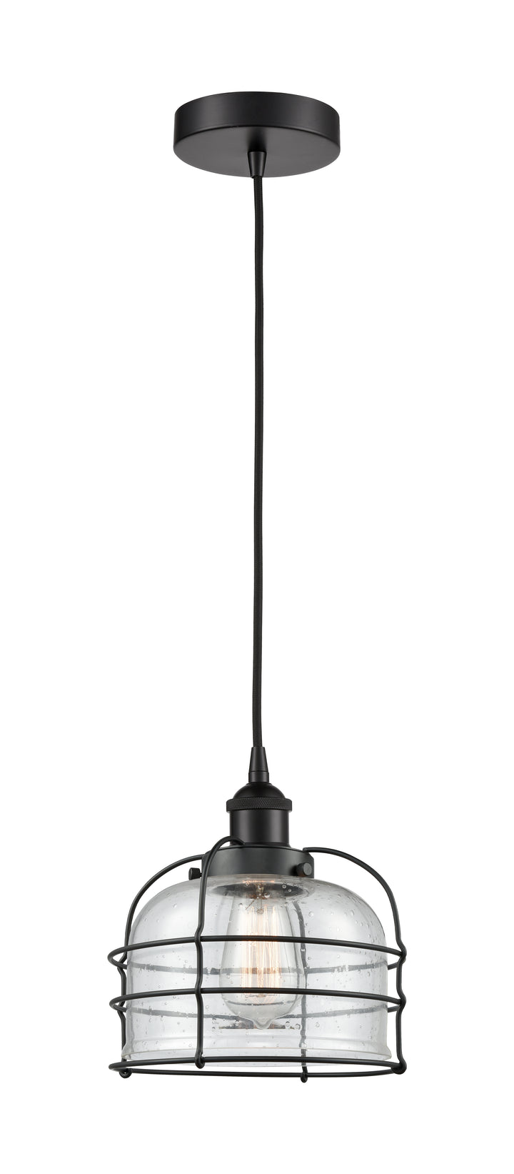 Innovations Lighting Bell Cage 9" Mini Pendant - Matte Black Mini-Pendants Innovations Lighting Seedy ; Glass Type: Seeded  