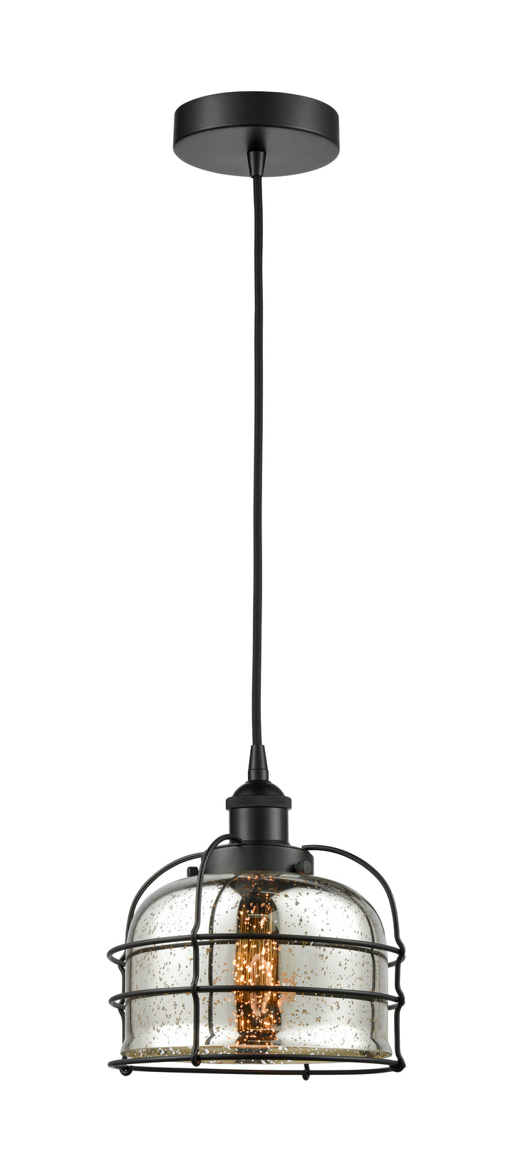 Innovations Lighting Bell Cage 9" Mini Pendant - Matte Black Mini-Pendants Innovations Lighting Silver Plated Mercury ; Glass Type: Mercury  