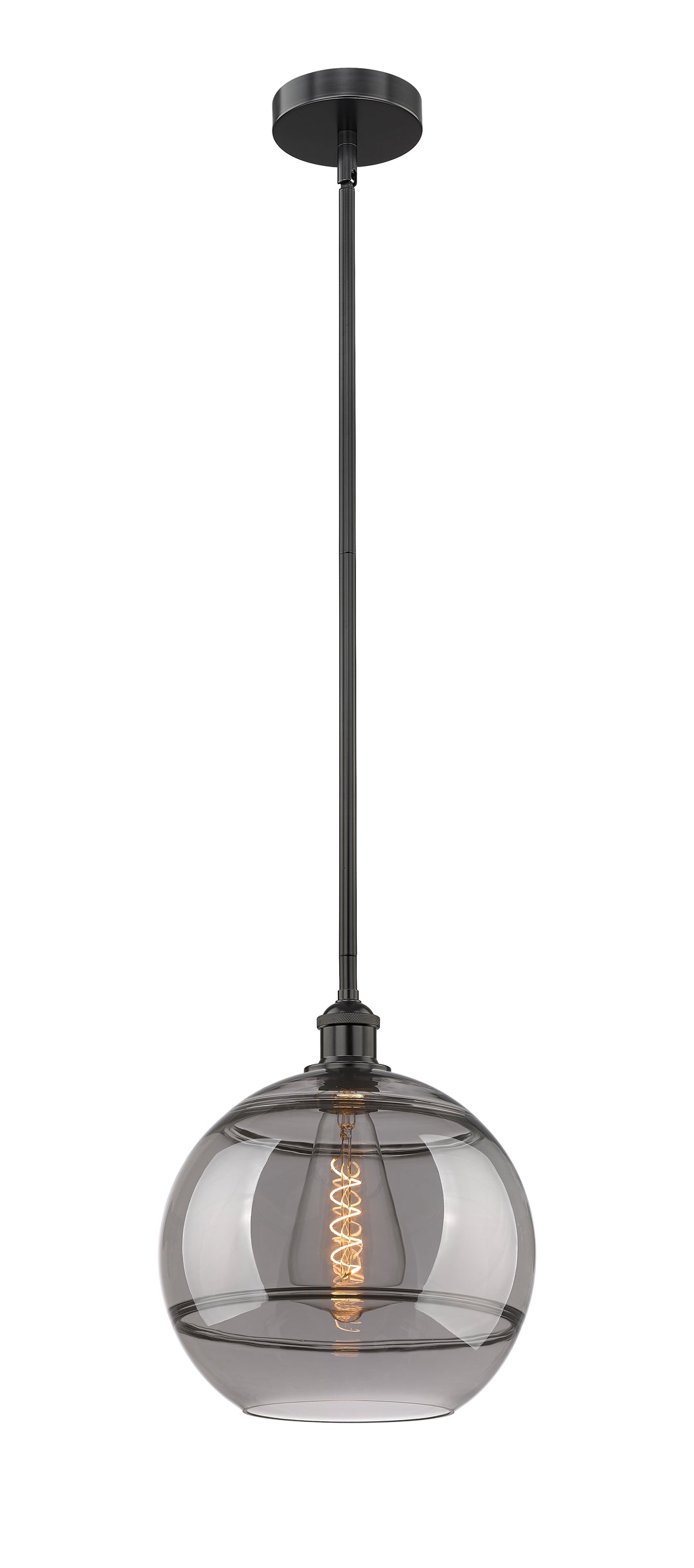 Innovations Lighting Rochester 12" Mini Pendant - Matte Black Mini-Pendants Innovations Lighting Light Smoke ; Glass Type: Smoked  