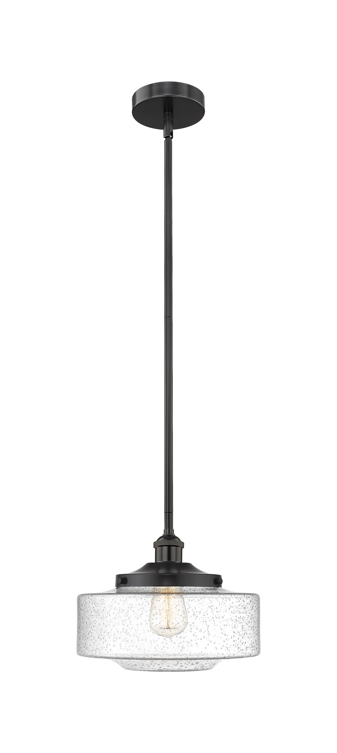 Innovations Lighting Bridgeton 12" Mini Pendant - Matte Black Mini-Pendants Innovations Lighting Seedy ; Glass Type: Seeded  