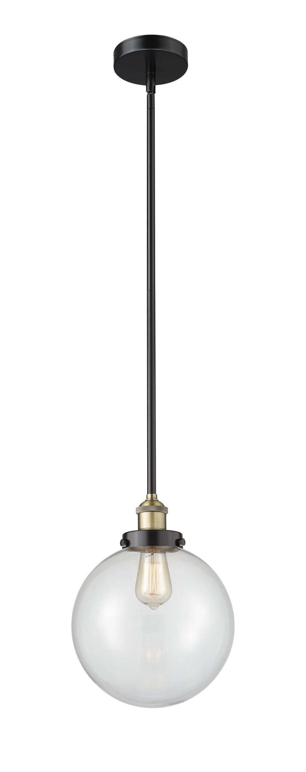 Innovations Lighting Beacon 10" Mini Pendant - Black Antique Brass Mini-Pendants Innovations Lighting Clear ; Glass Type: Transparent  