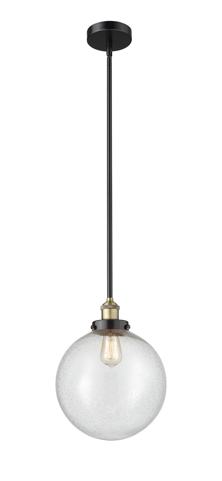 Innovations Lighting Beacon 12" Mini Pendant - Black Antique Brass Mini-Pendants Innovations Lighting Seedy ; Glass Type: Seedy  