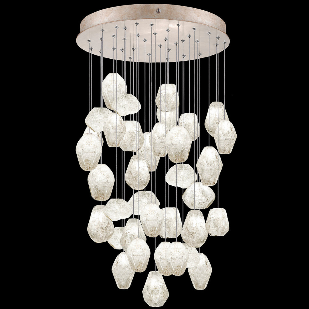 Fine Art Handcrafted Lighting Natural Inspirations 34"W Round Pendant in Mottled Gold Leaf, Clear Quartz (853440-23LD)