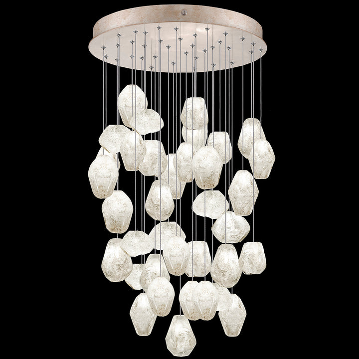 Fine Art Handcrafted Lighting Natural Inspirations 34"W Round Pendant in Mottled Gold Leaf, Clear Quartz (853440-23LD)