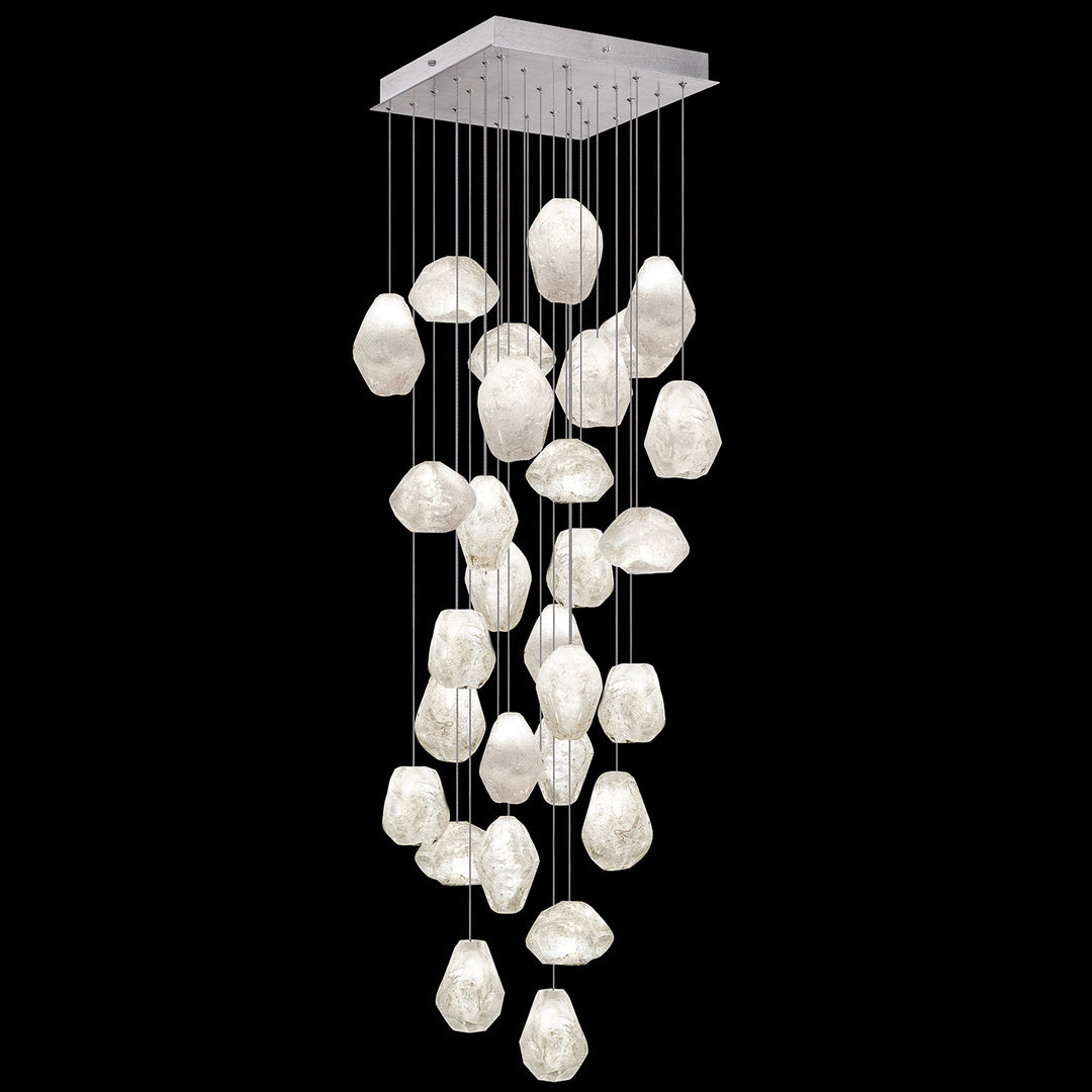 Fine Art Handcrafted Lighting Natural Inspirations 30"W Square Pendant in Standard Silver Leaf, Clear Quartz (853540-13LD)