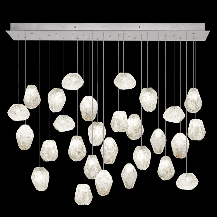 Fine Art Handcrafted Lighting Natural Inspirations 54"W Rectangular Pendant in Standard Silver Leaf, Clear Quartz (853640-13LD)
