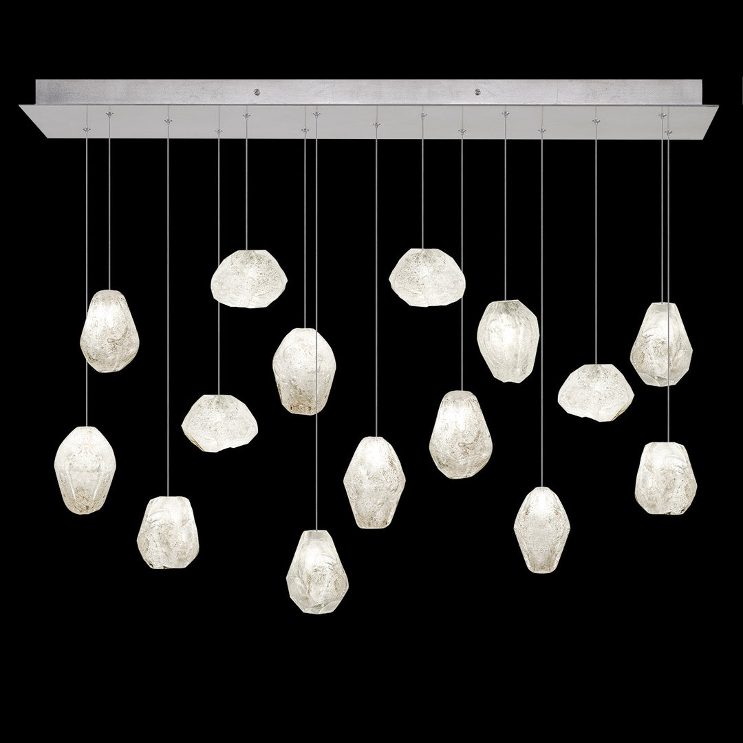 Fine Art Handcrafted Lighting Natural Inspirations 48"W Rectangular Pendant in Standard Silver Leaf, Clear Quartz (853740-13LD)