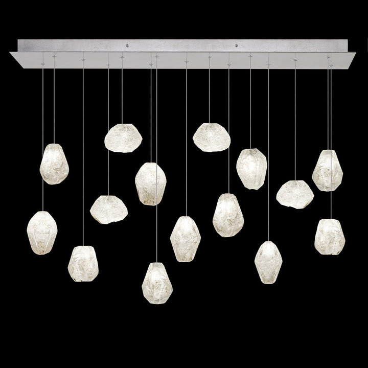 Fine Art Handcrafted Lighting Natural Inspirations 48"W Rectangular Pendant in Standard Silver Leaf, Clear Quartz (853740-13LD)