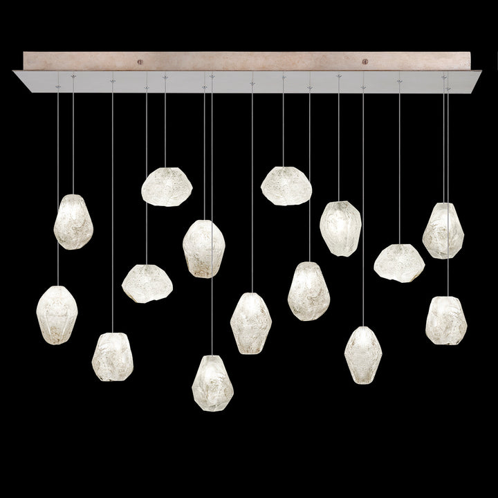 Fine Art Handcrafted Lighting Natural Inspirations 48"W Rectangular Pendant in Mottled Gold Leaf, Clear Quartz (853740-23LD)