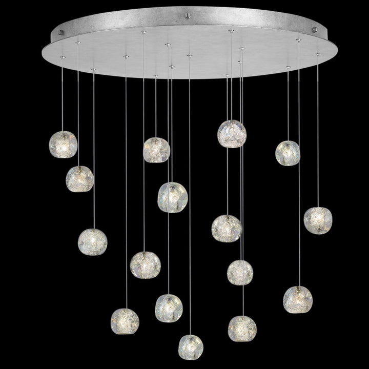 Fine Art Handcrafted Lighting Natural Inspirations 32"W Round Pendant in Standard Silver Leaf, Nebula (862840-106LD)