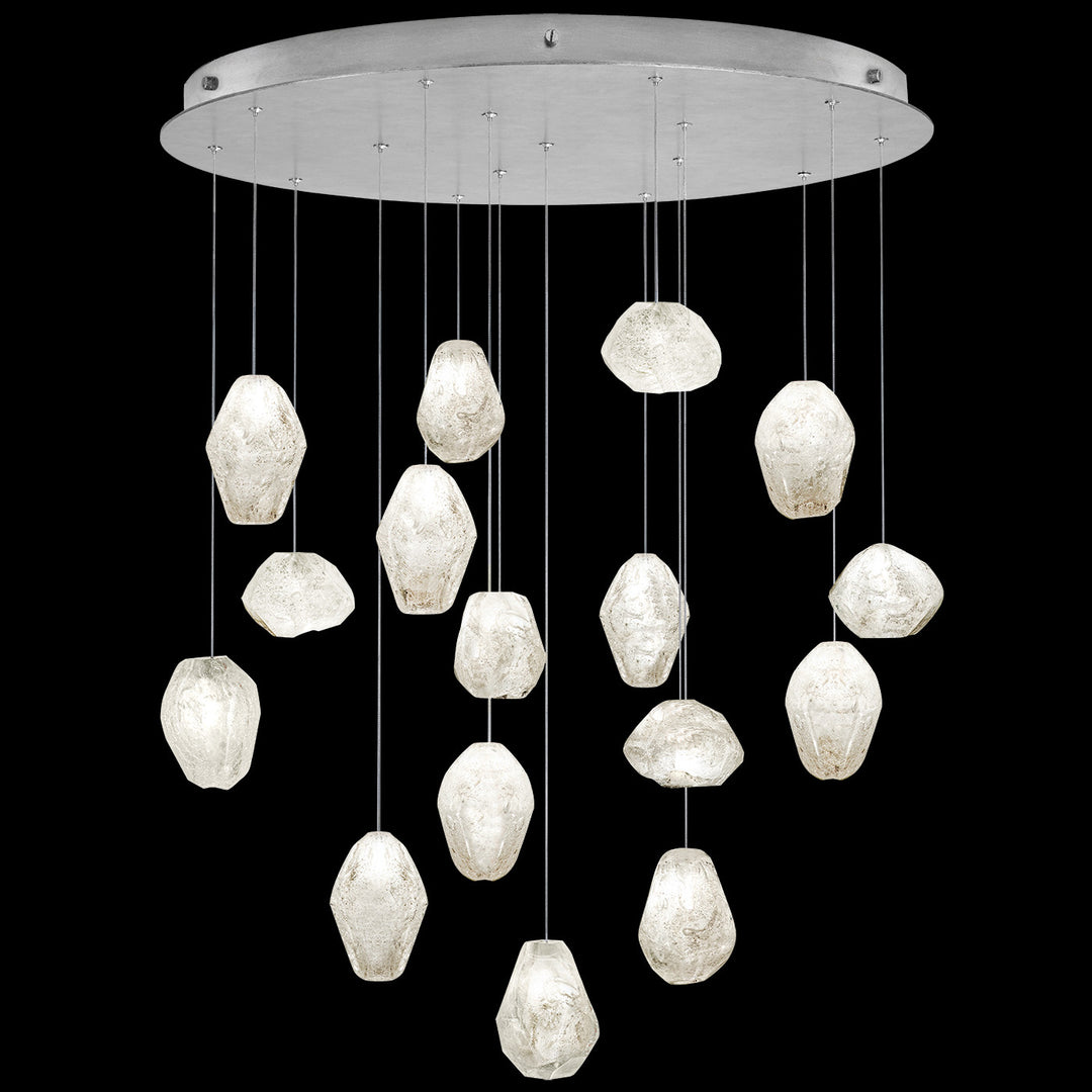Fine Art Handcrafted Lighting Natural Inspirations 32"W Round Pendant in Standard Silver Leaf, Clear Quartz (862840-13LD)