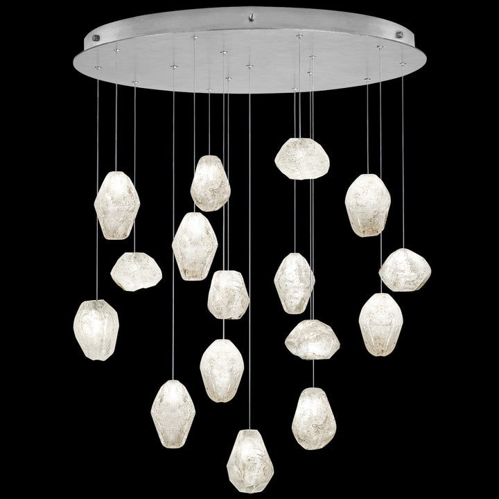 Fine Art Handcrafted Lighting Natural Inspirations 32"W Round Pendant in Standard Silver Leaf, Clear Quartz (862840-13LD)