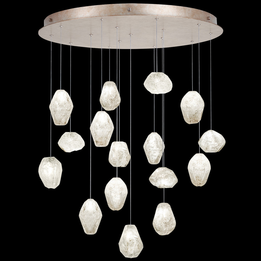 Fine Art Handcrafted Lighting Natural Inspirations 32"W Round Pendant in Mottled Gold Leaf, Clear Quartz (862840-23LD)