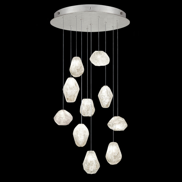 Fine Art Handcrafted Lighting Natural Inspirations 22"W Round Pendant in Standard Silver Leaf, Clear Quartz (863540-13LD)