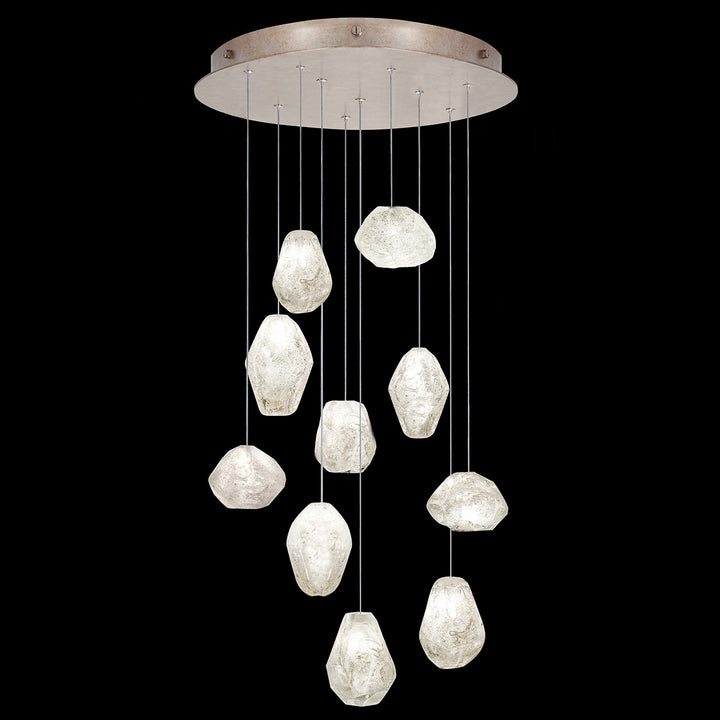 Fine Art Handcrafted Lighting Natural Inspirations 22"W Round Pendant in Mottled Gold Leaf, Clear Quartz (863540-23LD)