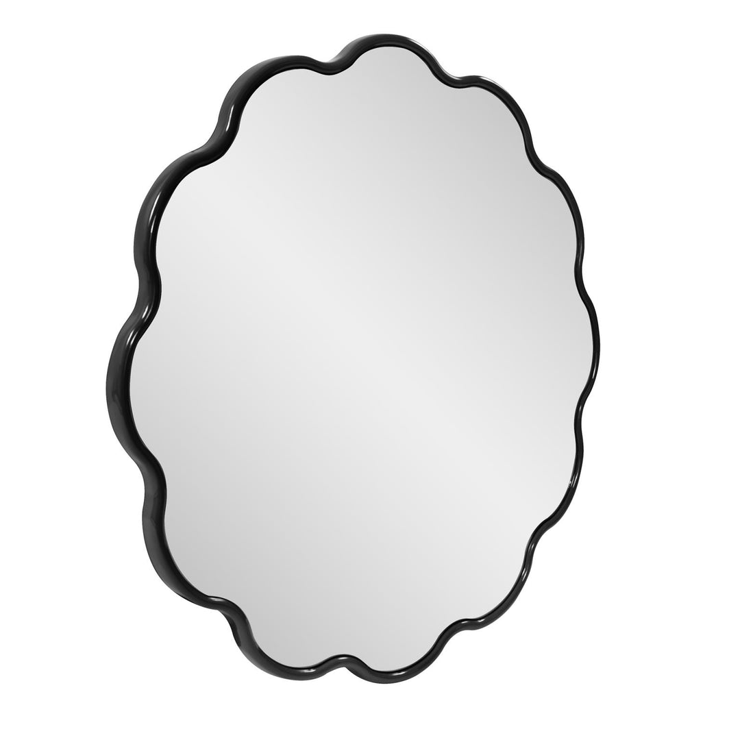 Howard Elliott Collection Kushi Round Scalloped Edge Mirror in Glossy Black