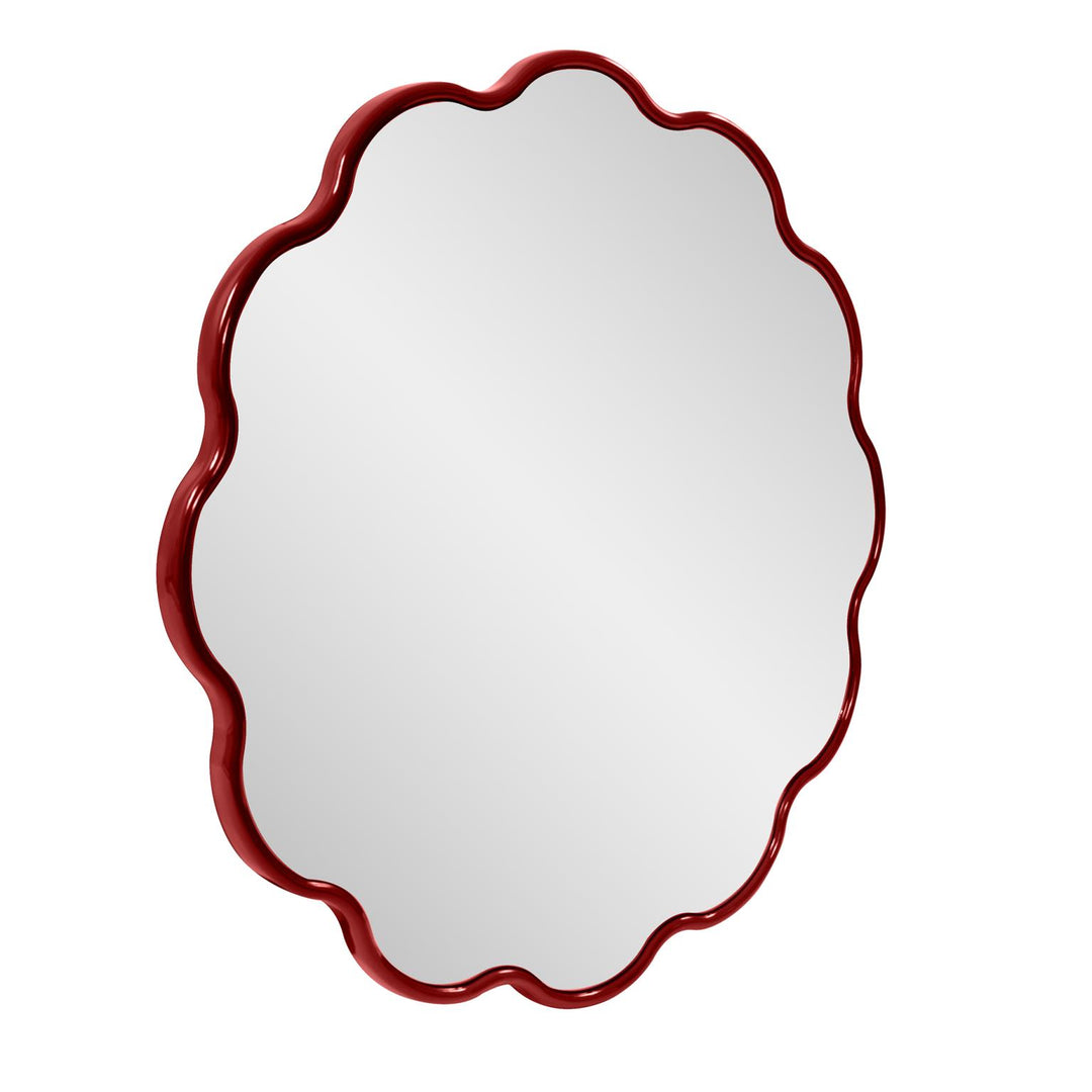 Howard Elliott Collection Kushi Round Scalloped Edge Mirror in Glossy Burgundy