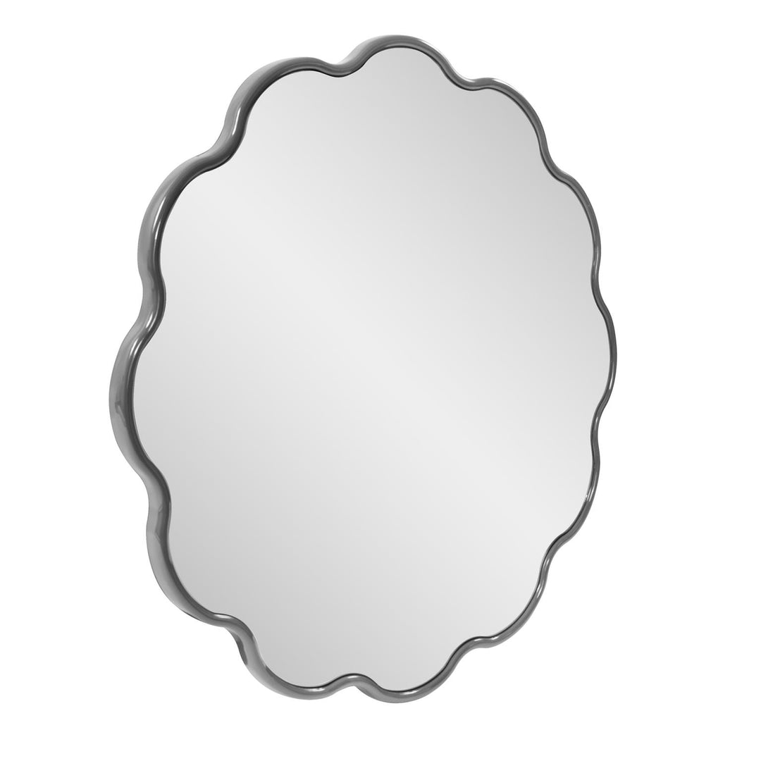 Howard Elliott Collection Kushi Round Scalloped Edge Mirror in Glossy Charcoal Gray