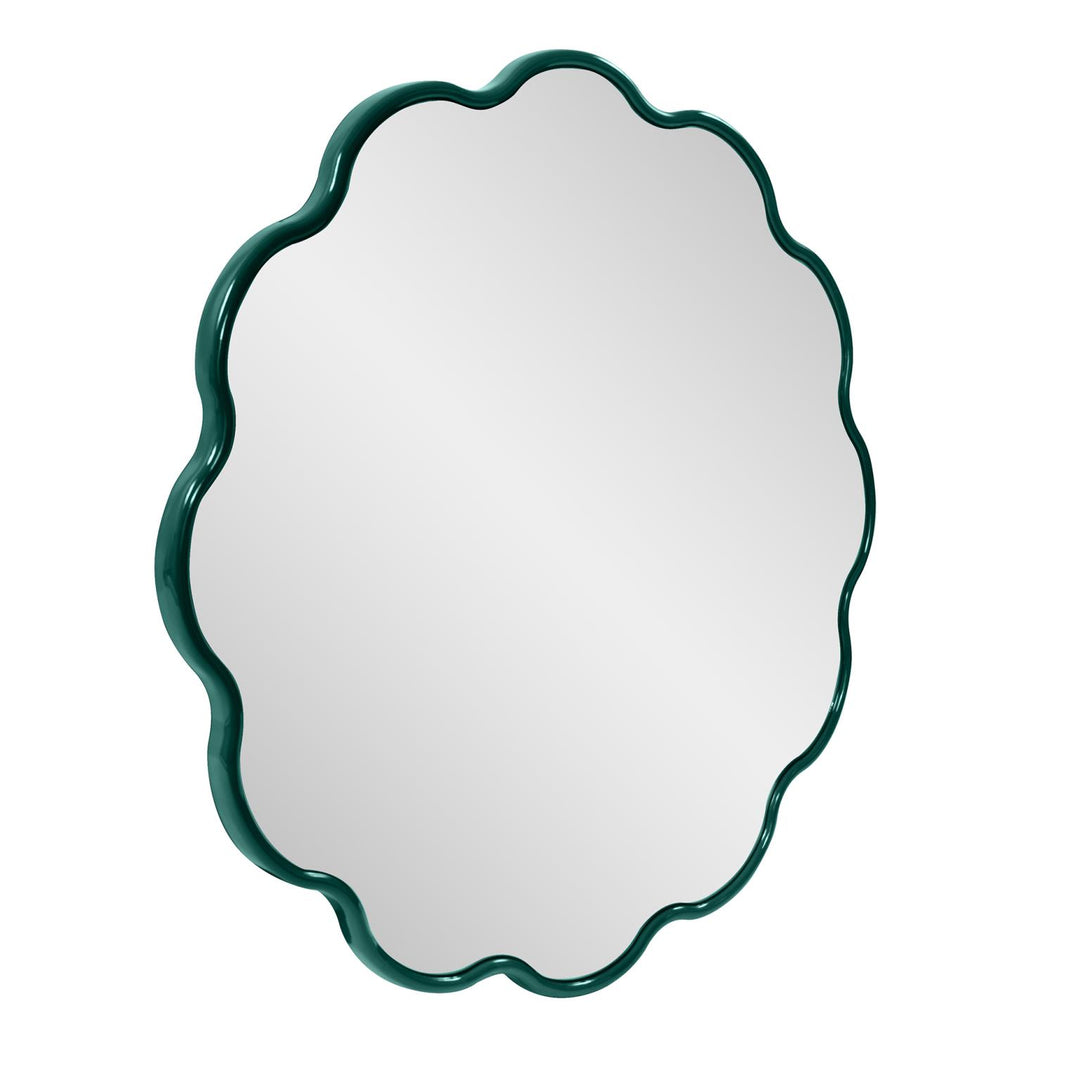 Howard Elliott Collection Kushi Round Scalloped Edge Mirror in Glossy Hunter Green