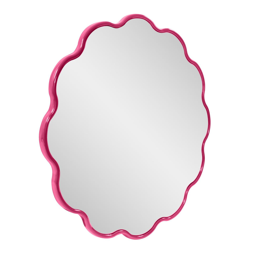 Howard Elliott Collection Kushi Round Scalloped Edge Mirror in Glossy Hot Pink