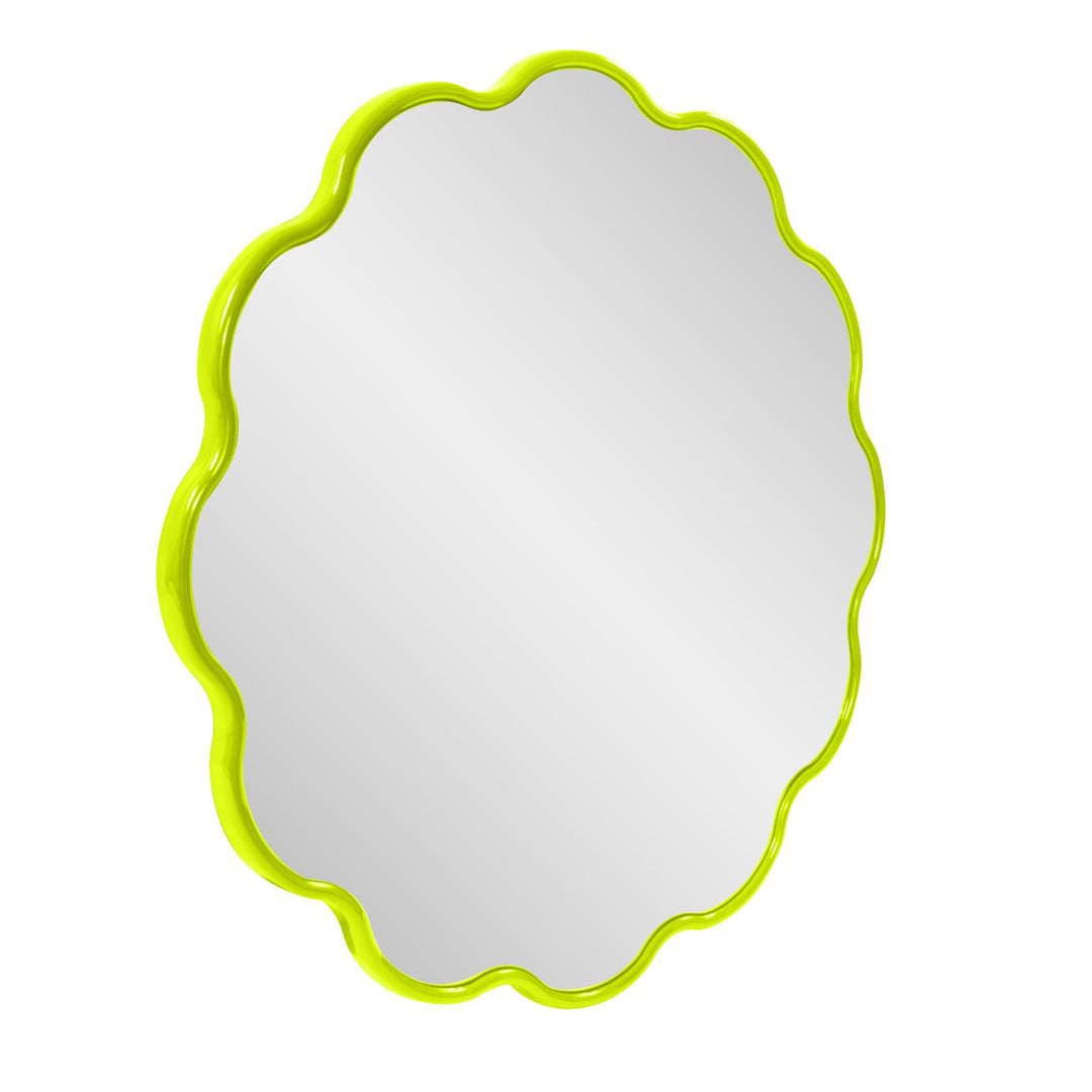 Howard Elliott Collection Kushi Round Scalloped Edge Mirror in Glossy Green