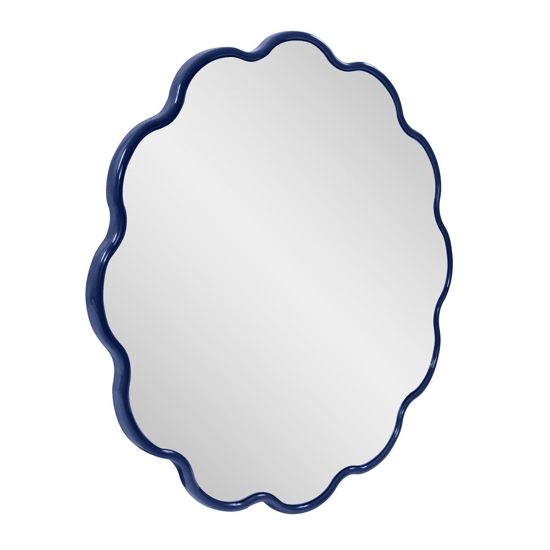 Howard Elliott Collection Kushi Round Scalloped Edge Mirror in Glossy Navy