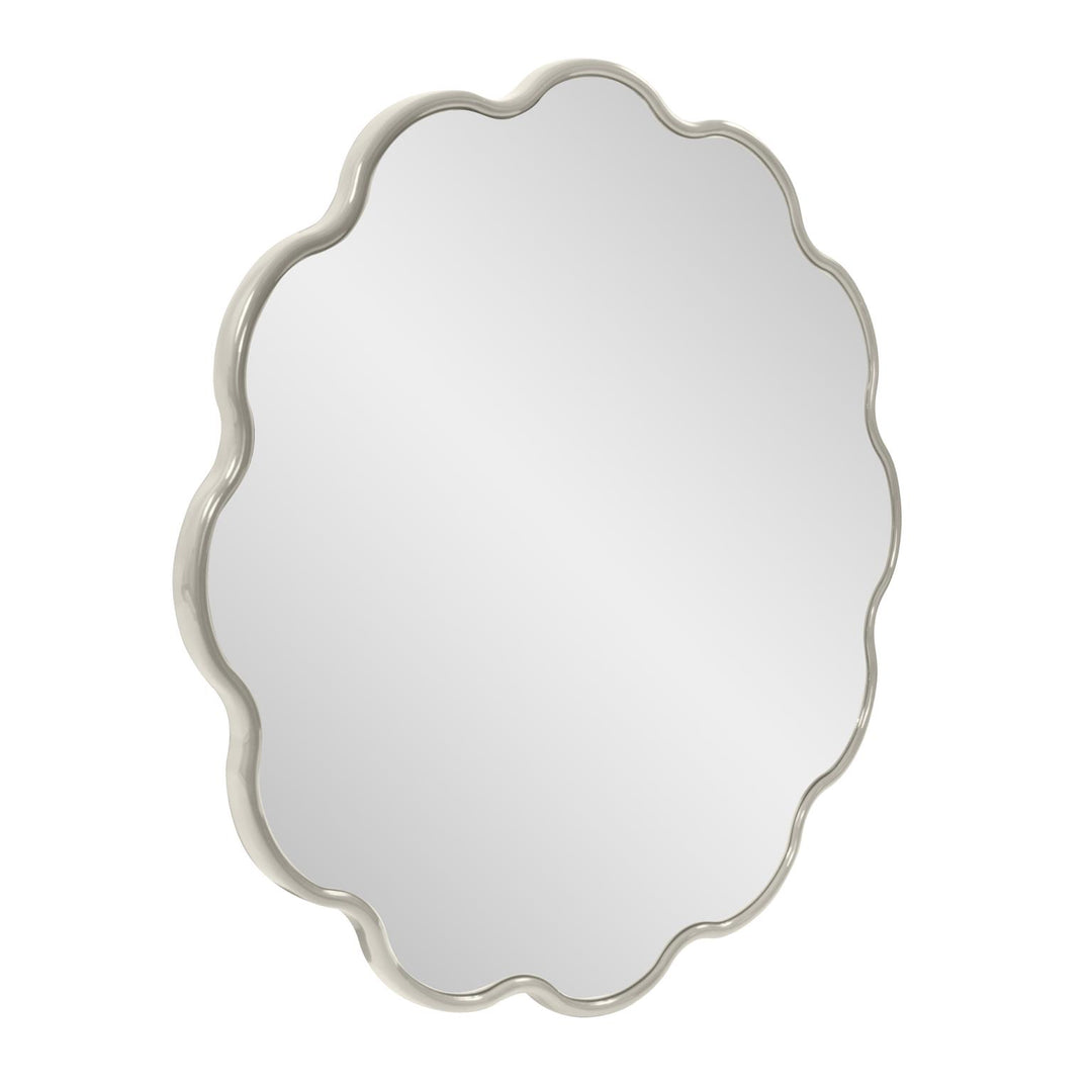 Howard Elliott Collection Kushi Round Scalloped Edge Mirror in Glossy Nickle