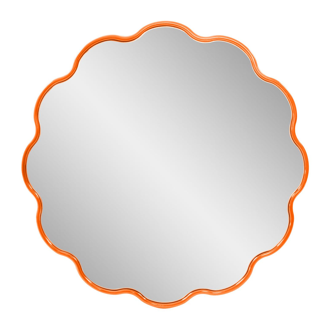 Howard Elliott Collection Kushi Round Scalloped Edge Mirror in Glossy Orange