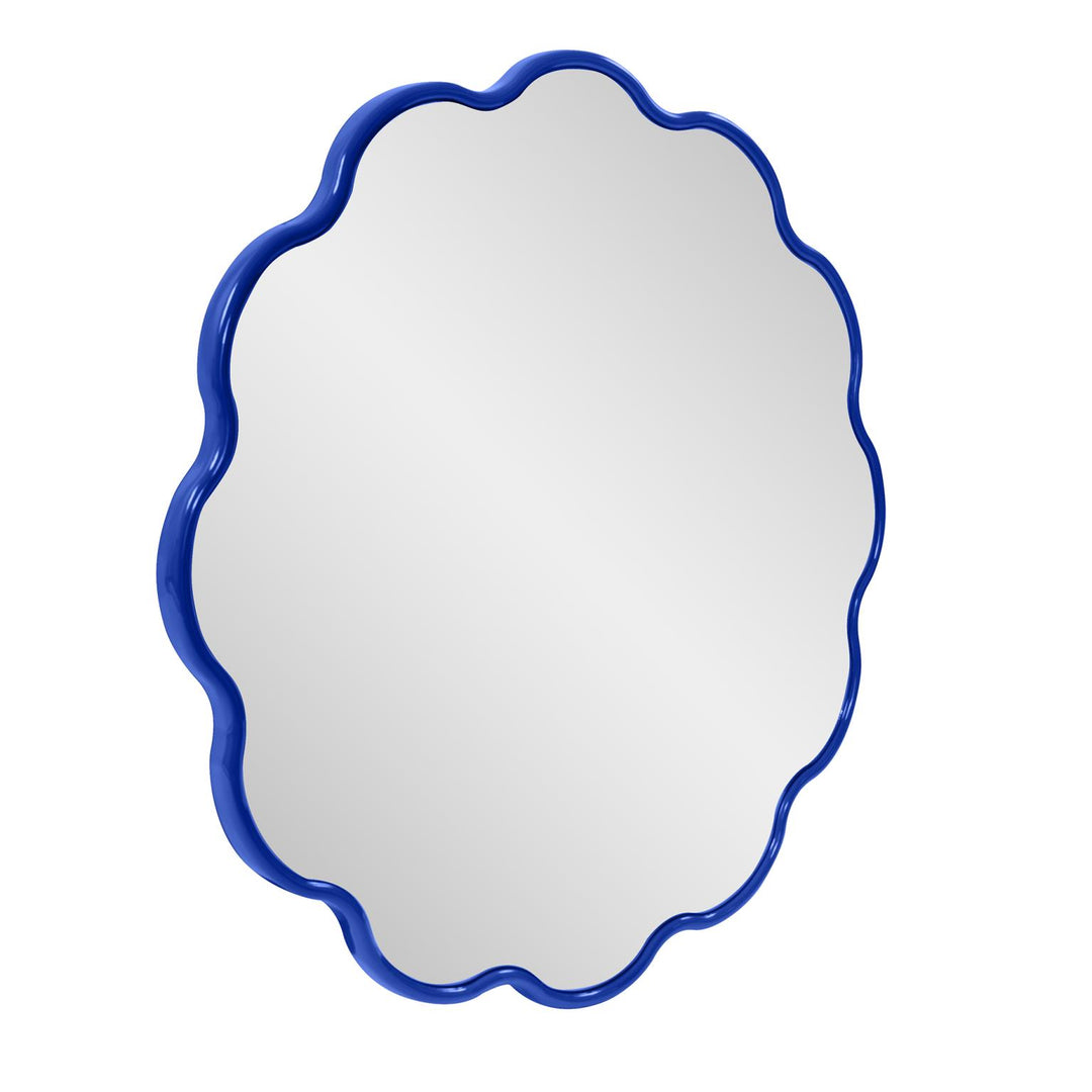 Howard Elliott Collection Kushi Round Scalloped Edge Mirror in Glossy Royal Blue