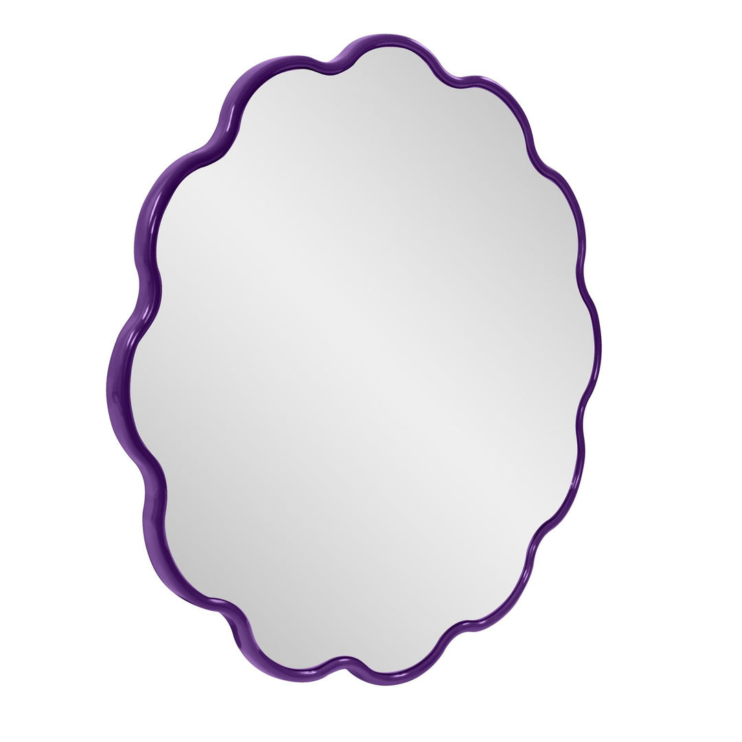 Howard Elliott Collection Kushi Round Scalloped Edge Mirror in Glossy Royal Purple