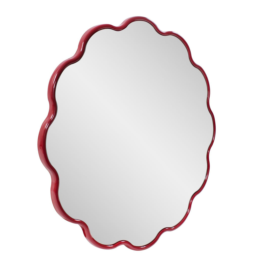 Howard Elliott Collection Kushi Round Scalloped Edge Mirror in Glossy Red