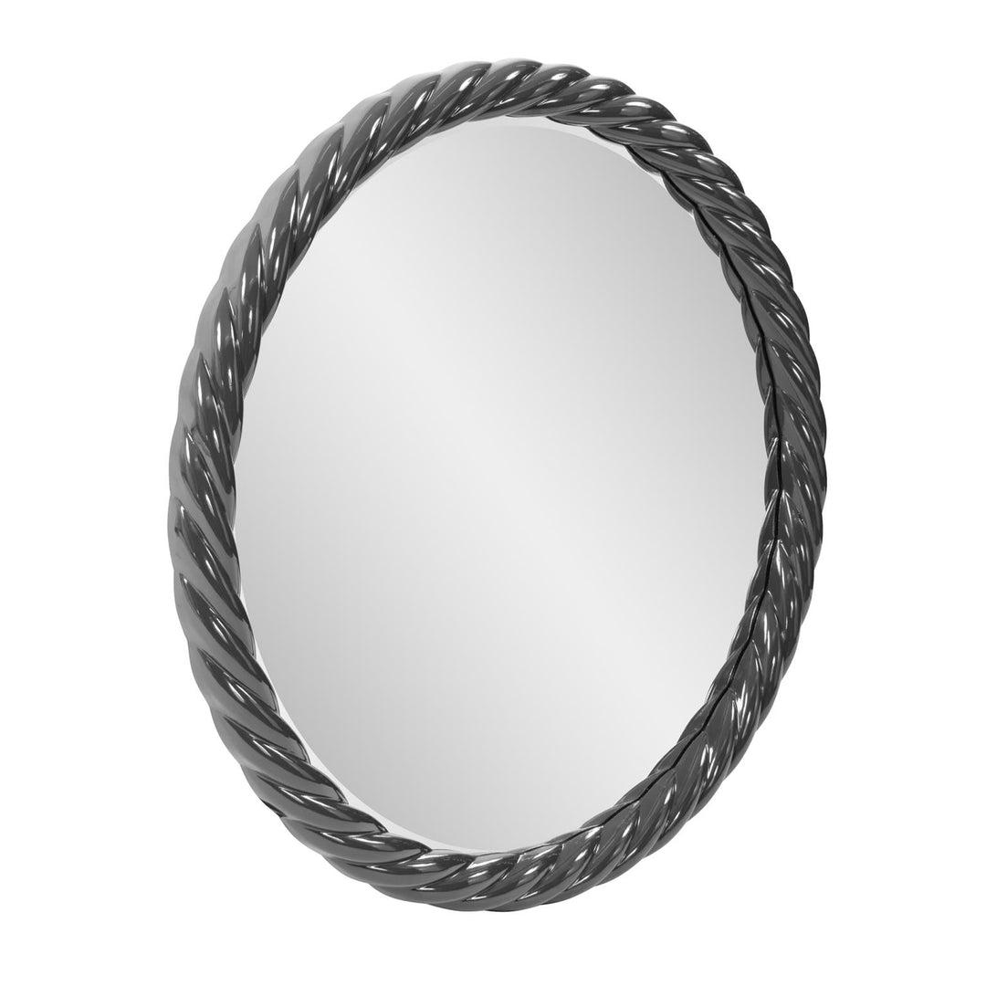 Howard Elliott Collection Gita Braided Round Mirror in Glossy Charcoal Gray