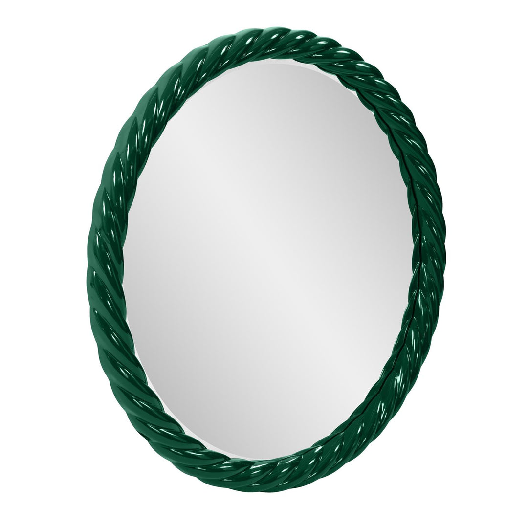 Howard Elliott Collection Gita Braided Round Mirror in Glossy Hunter Green