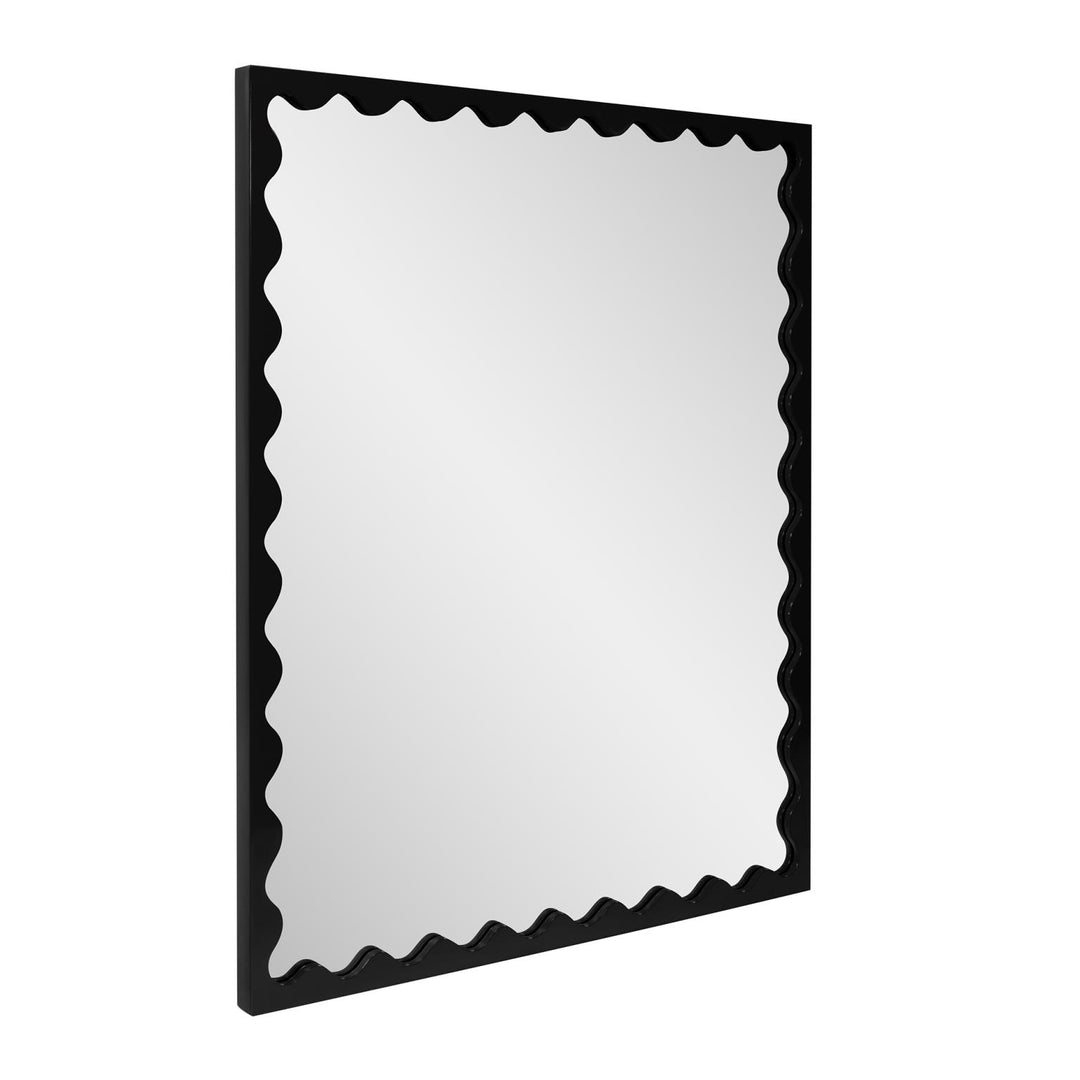 Howard Elliott Collection Santosh Rectangular Mirror with Inner Scalloped Edge in Glossy Black