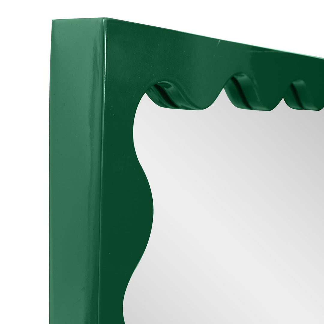 Howard Elliott Collection Santosh Rectangular Mirror with Inner Scalloped Edge in Glossy Hunter Green