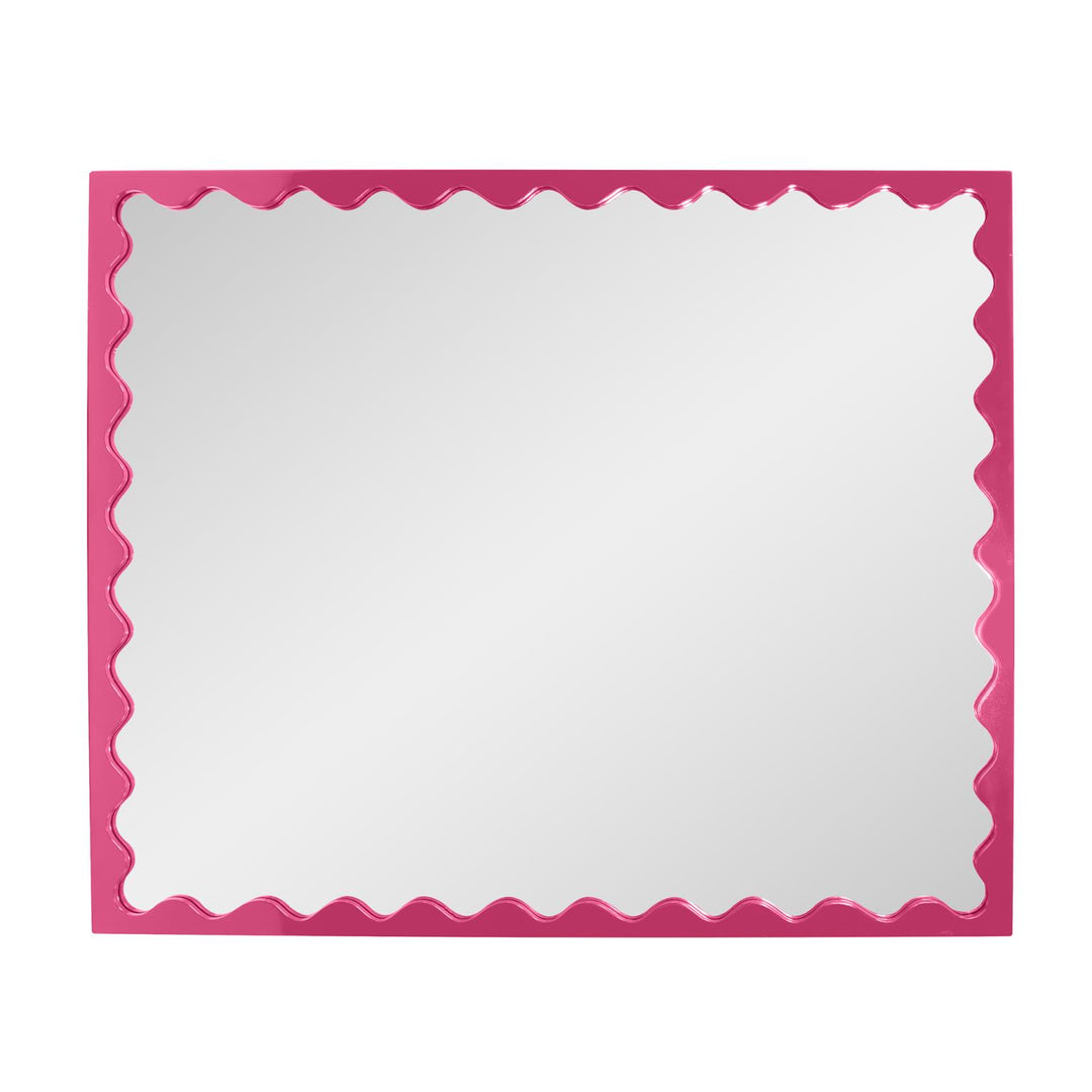 Howard Elliott Collection Santosh Rectangular Mirror with Inner Scalloped Edge in Glossy Hot Pink