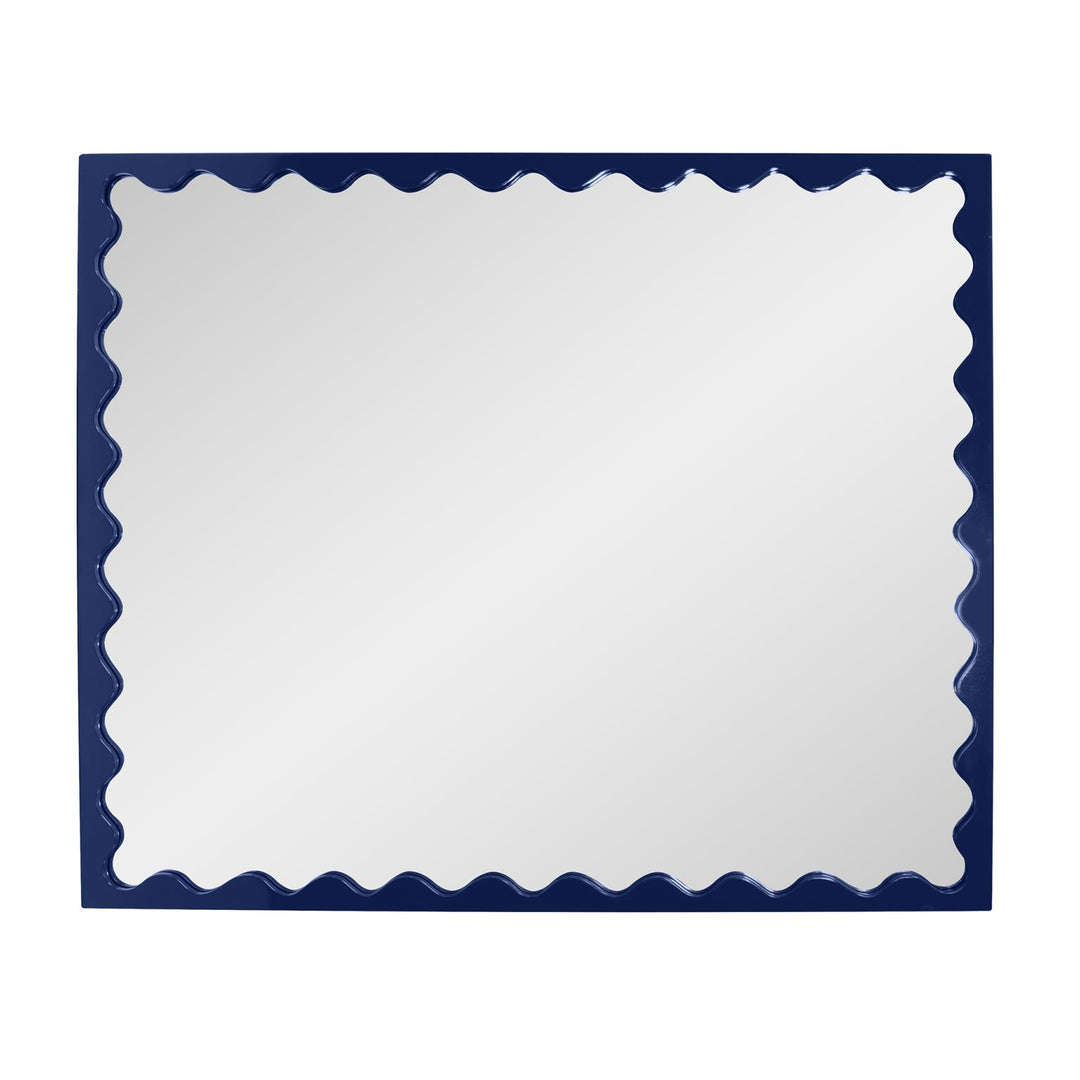 Howard Elliott Collection Santosh Rectangular Mirror with Inner Scalloped Edge in Glossy Navy