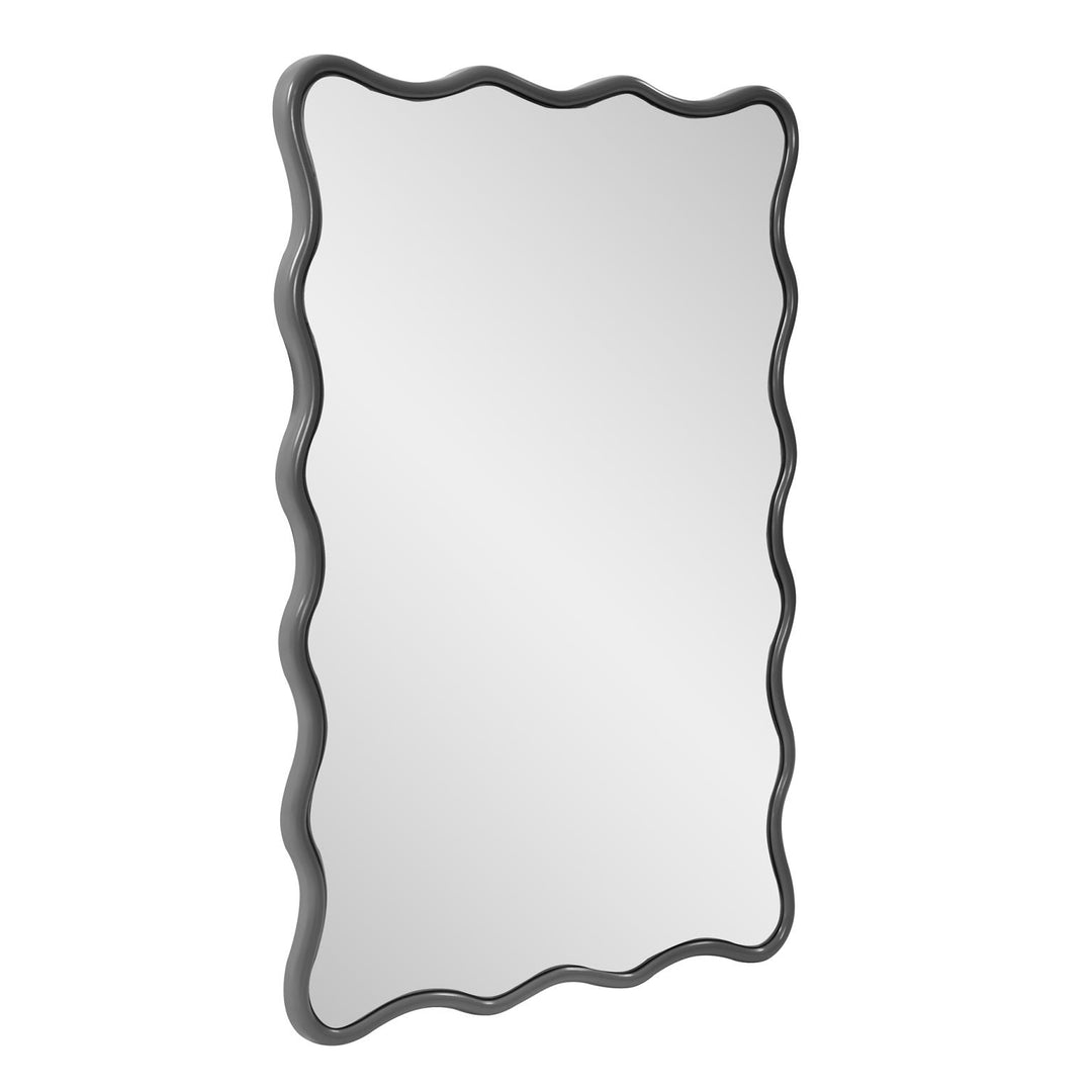 Howard Elliott Collection Maya Rectangular Waved Edge Mirror in Glossy Charcoal Gray