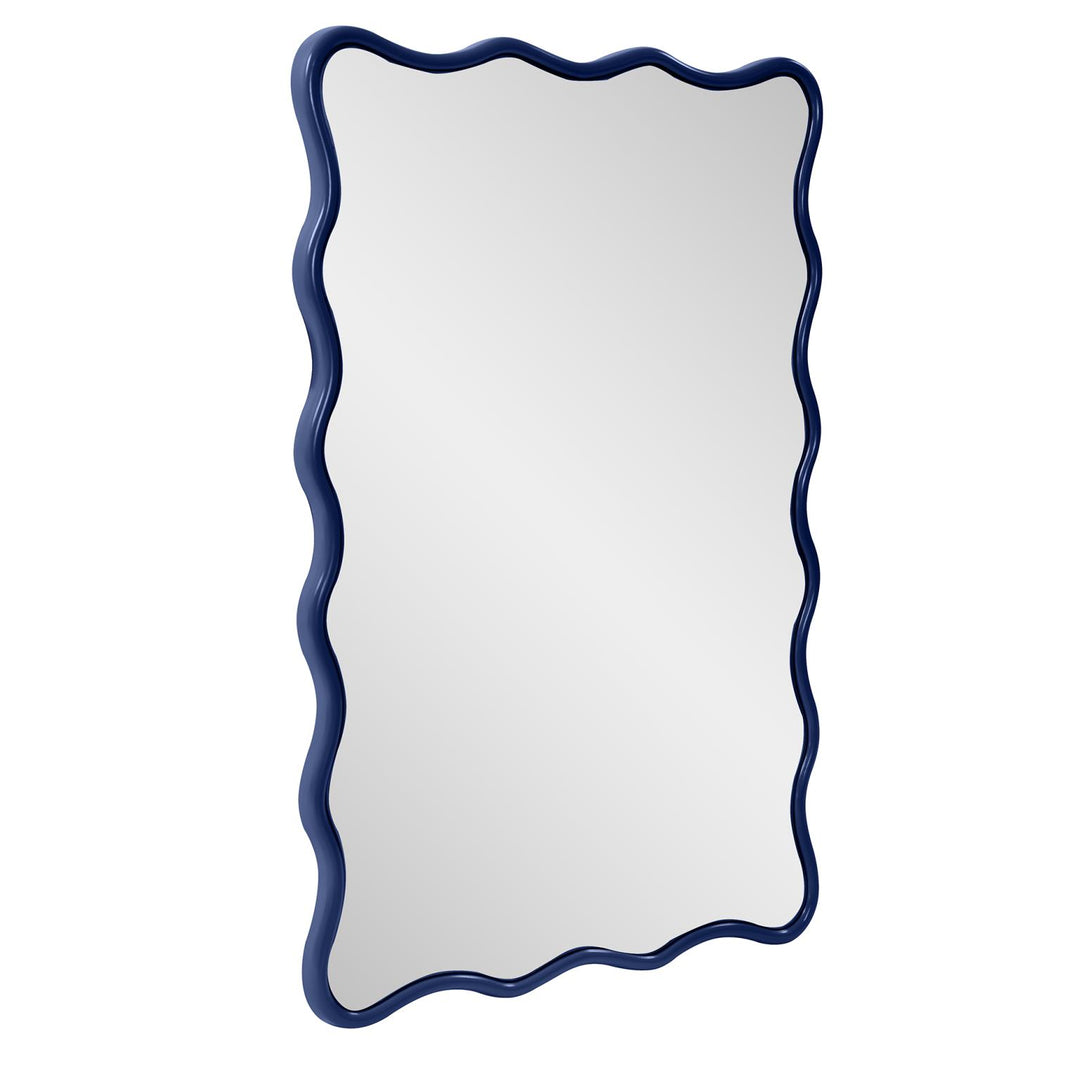 Howard Elliott Collection Maya Rectangular Waved Edge Mirror in Glossy Navy