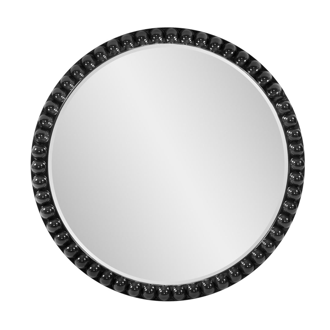 Howard Elliott Collection Varsha Round Oversized Beaded Mirror in Glossy Black